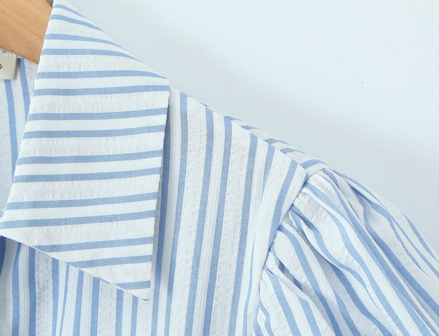 Striped Slim-Fit Button-Up with Puffed Sleeves
