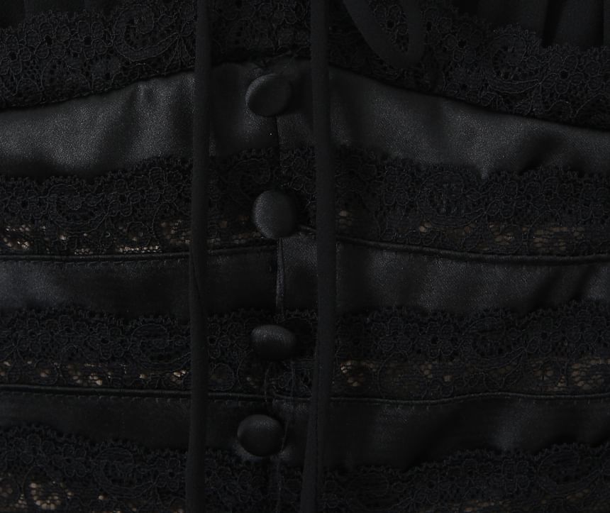 Square-Neck Puff-Sleeve Blouse with Lace Ruffle Trim