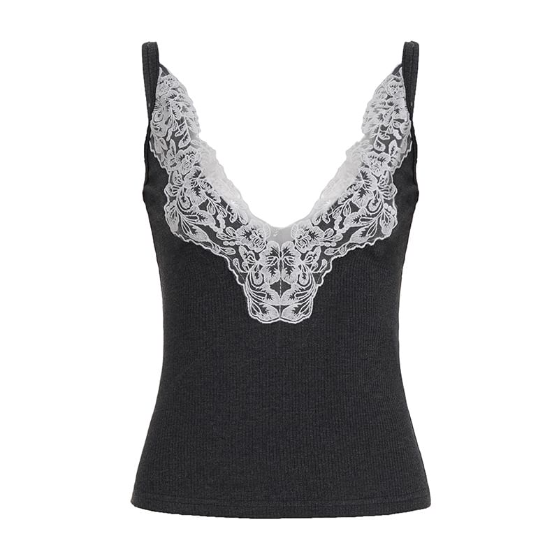 Lace-Trimmed V-Neck Crop Camisole, Fitted
