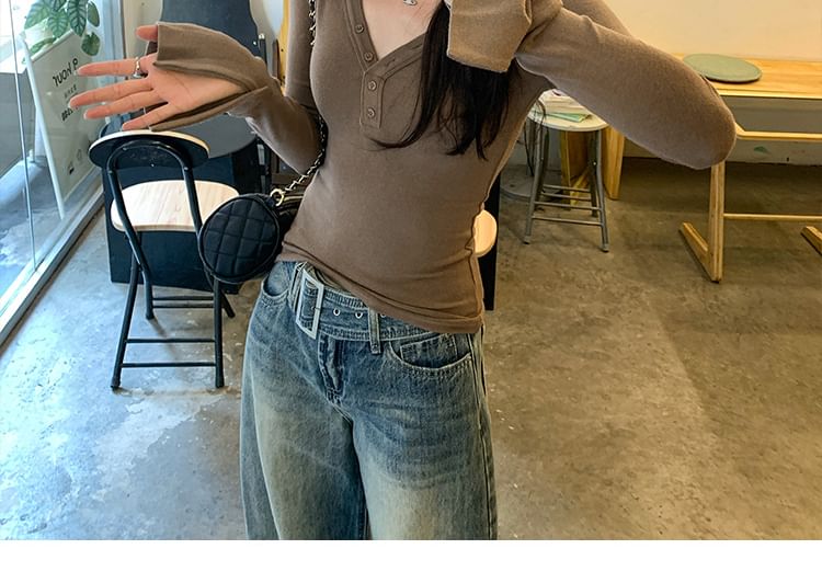 Slim-Fit V-Neck Long-Sleeve Tee