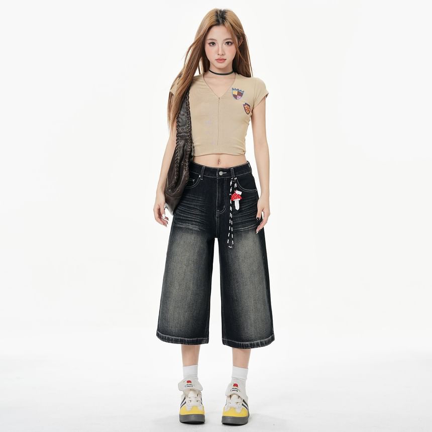 Mid Rise Washed Wide Leg Jorts