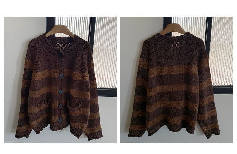 Round Neck Striped Cardigan