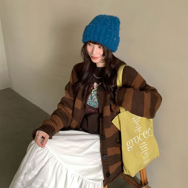 Round Neck Striped Cardigan