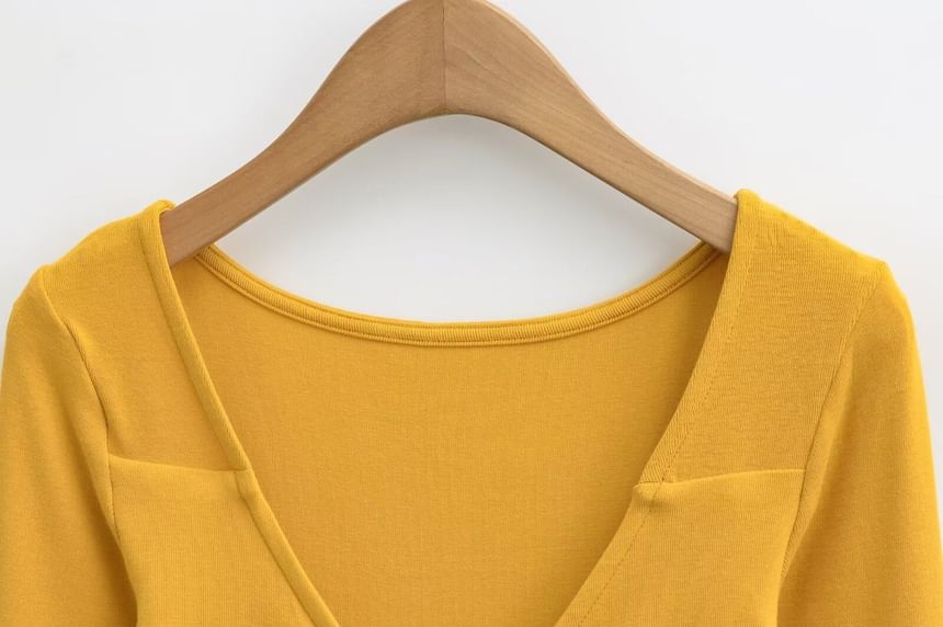Tie-Front V-Neck Tee with Long Sleeves