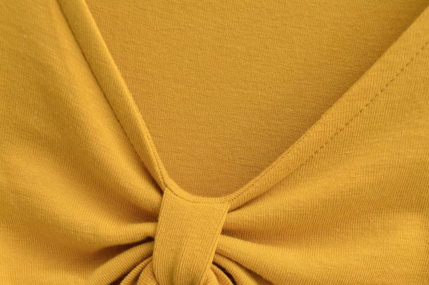 Tie-Front V-Neck Tee with Long Sleeves