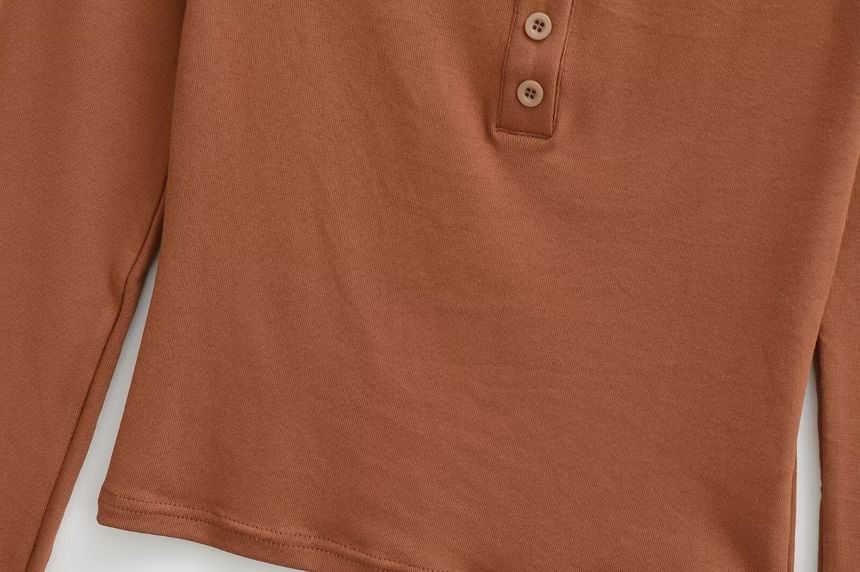 Henley Crop Tee with Boat Neck and Long Sleeves