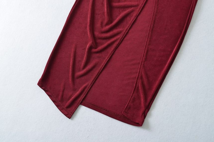 Knot Twisted Slit Midi Pencil Skirt High Waist