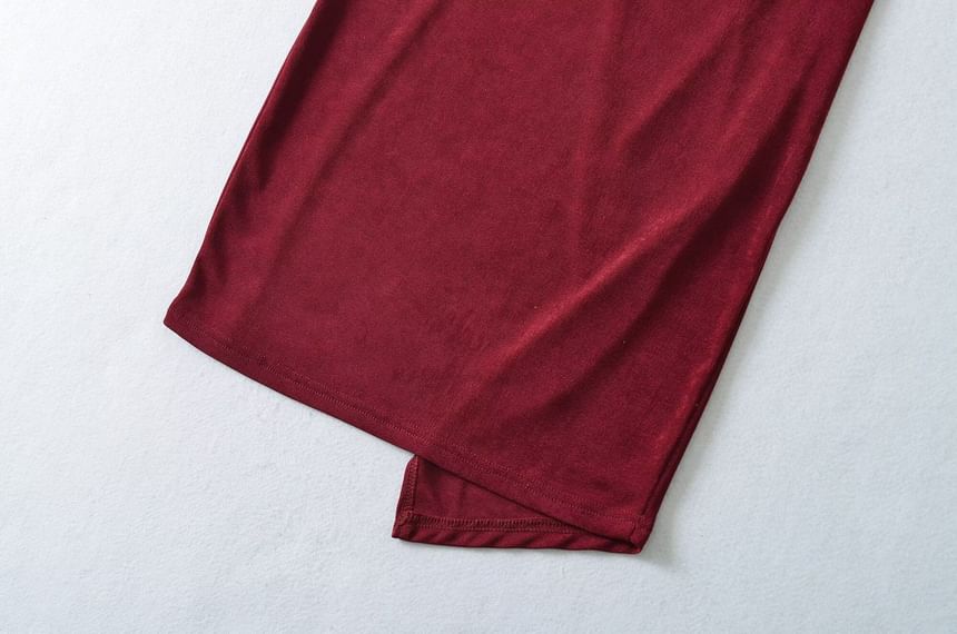 Knot Twisted Slit Midi Pencil Skirt High Waist