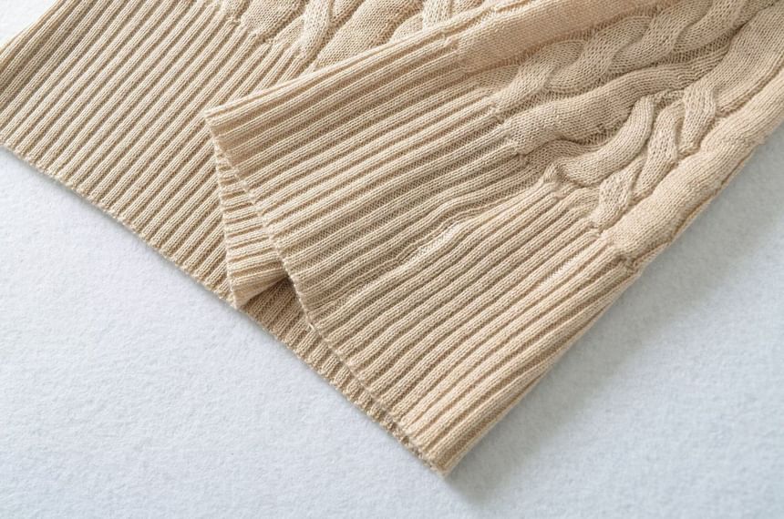 Cable Knit V-Neck Top with Elbow Sleeves
