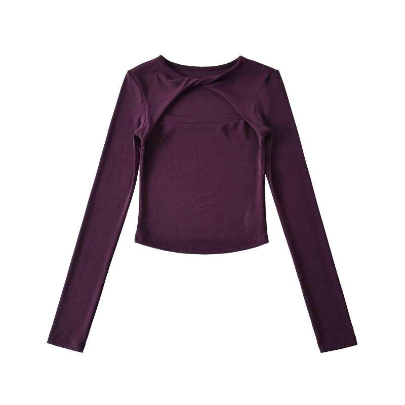 Cutout Crop Tee with Crew Neck and Long Sleeves