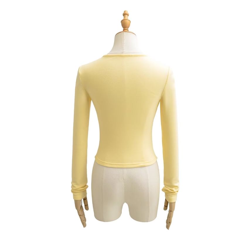 Cutout Crop Tee with Crew Neck and Long Sleeves