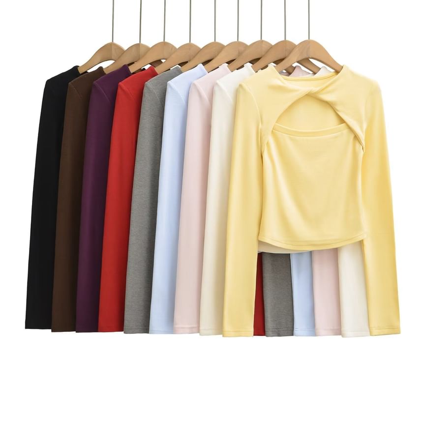 Cutout Crop Tee with Crew Neck and Long Sleeves