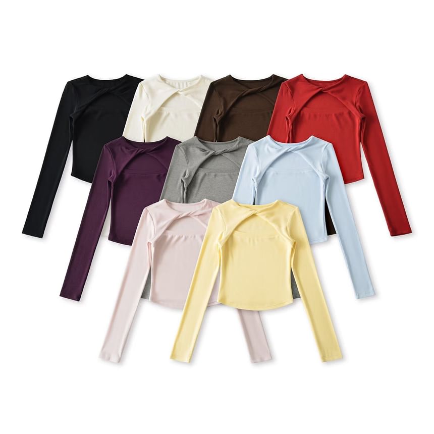 Cutout Crop Tee with Crew Neck and Long Sleeves