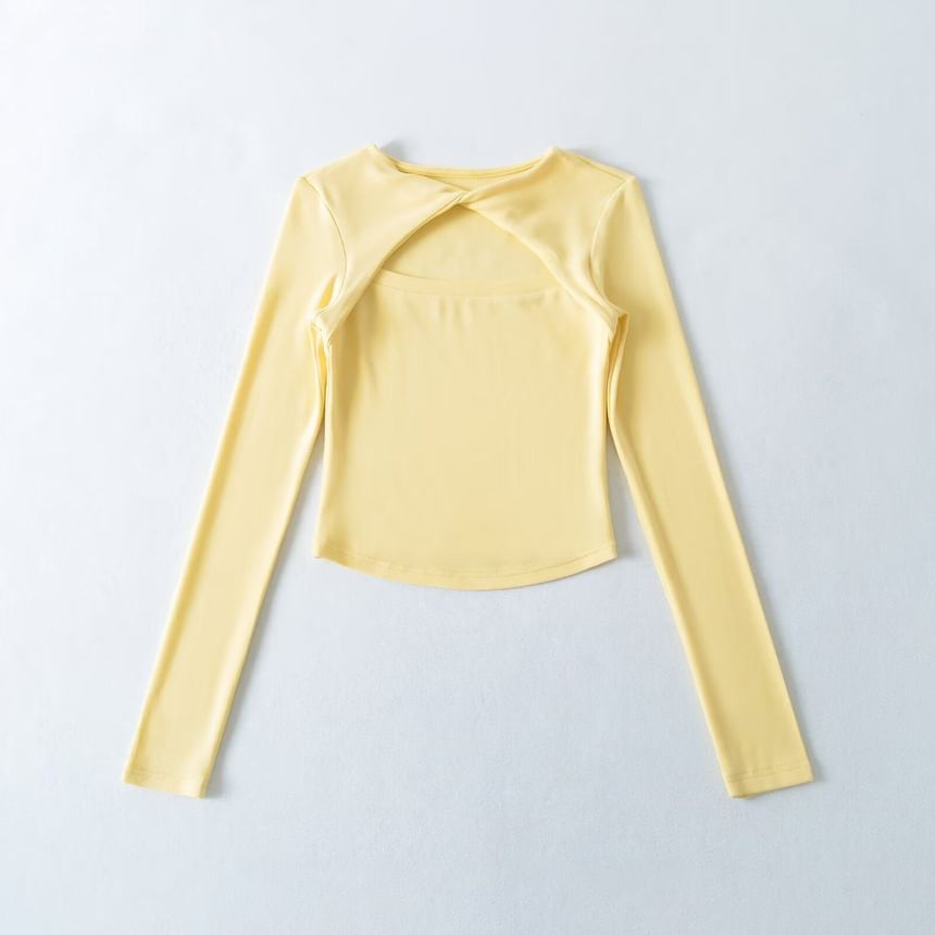 Cutout Crop Tee with Crew Neck and Long Sleeves