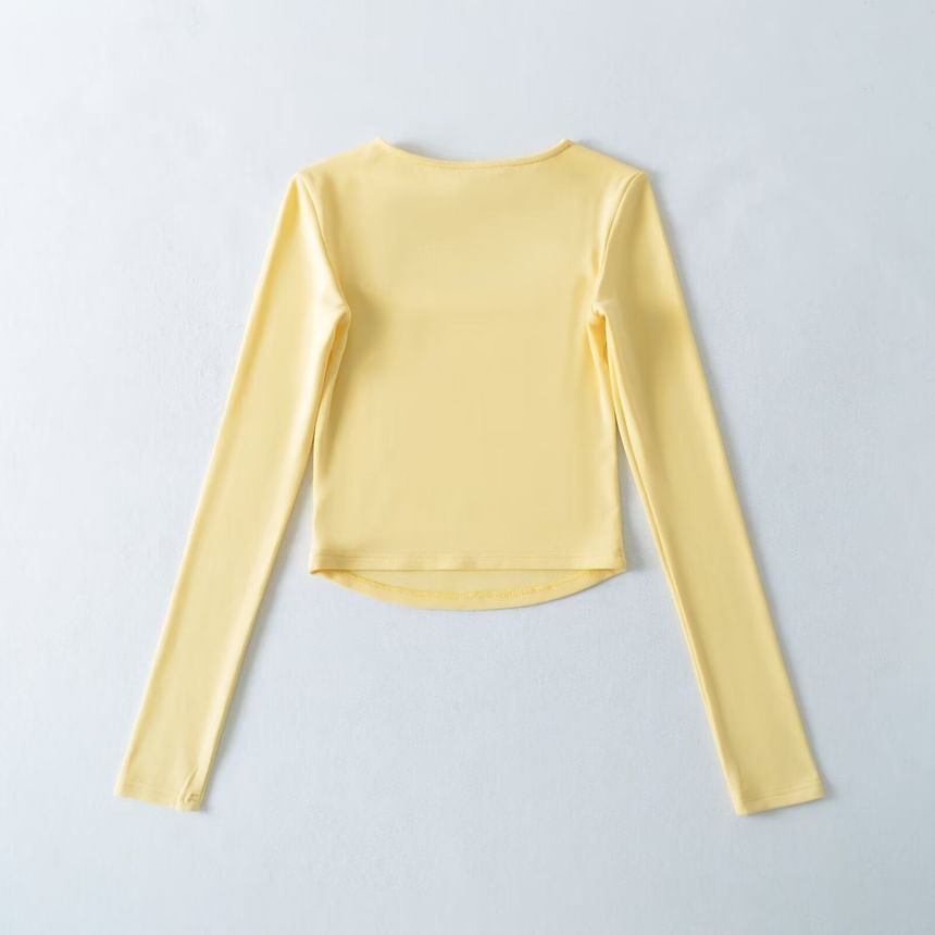 Cutout Crop Tee with Crew Neck and Long Sleeves