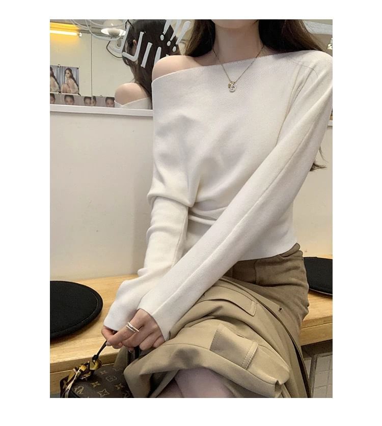 Off-Shoulder Slit Knit Top