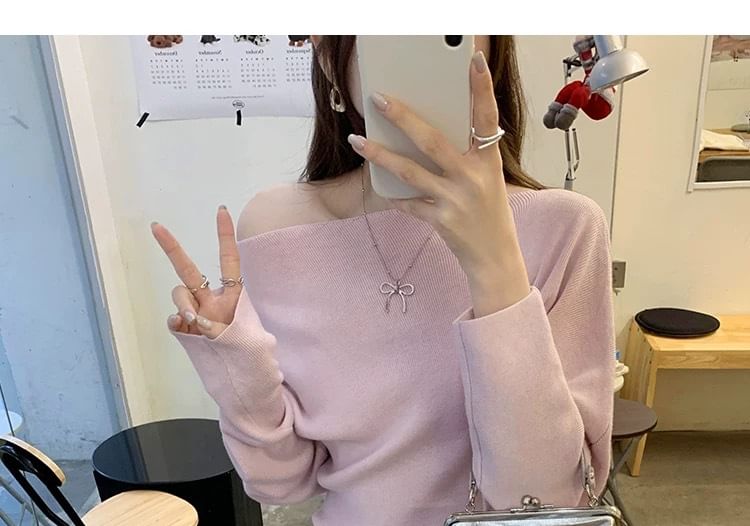 Off-Shoulder Slit Knit Top