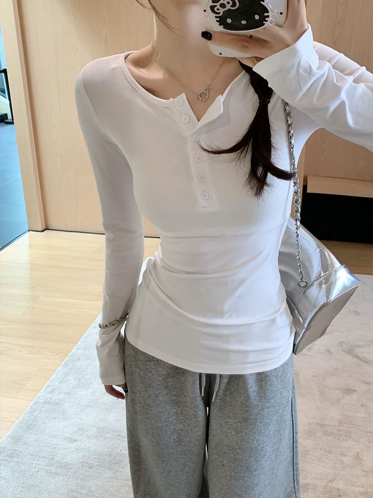 Slim Fit Henley Long Sleeve Tee