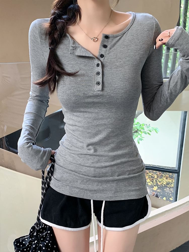 Slim Fit Henley Long Sleeve Tee