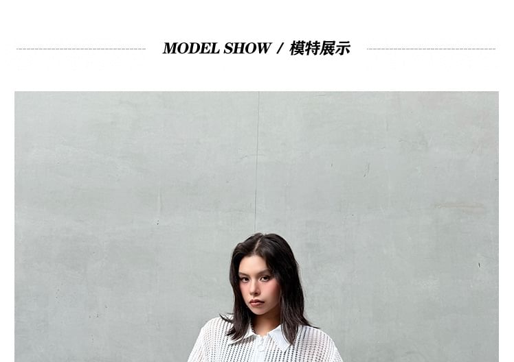 Waffle Knit Zip-Up Collared Shirt with Long Sleeves