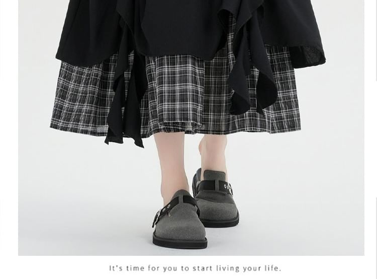Layered Plaid Midi A-Line Skirt High Waist
