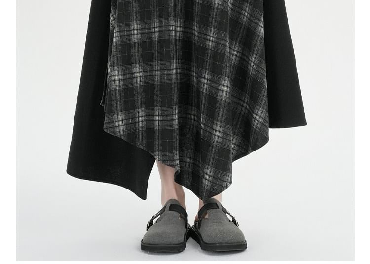 Plaid Panel Asymmetrical Maxi A-Line Skirt