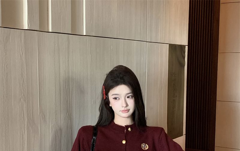 Round Neck Cardigan and Mini A-Line Skirt Set