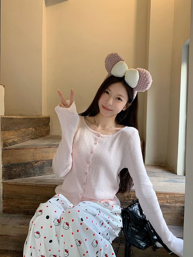 Plain Pointelle Knit Cardigan