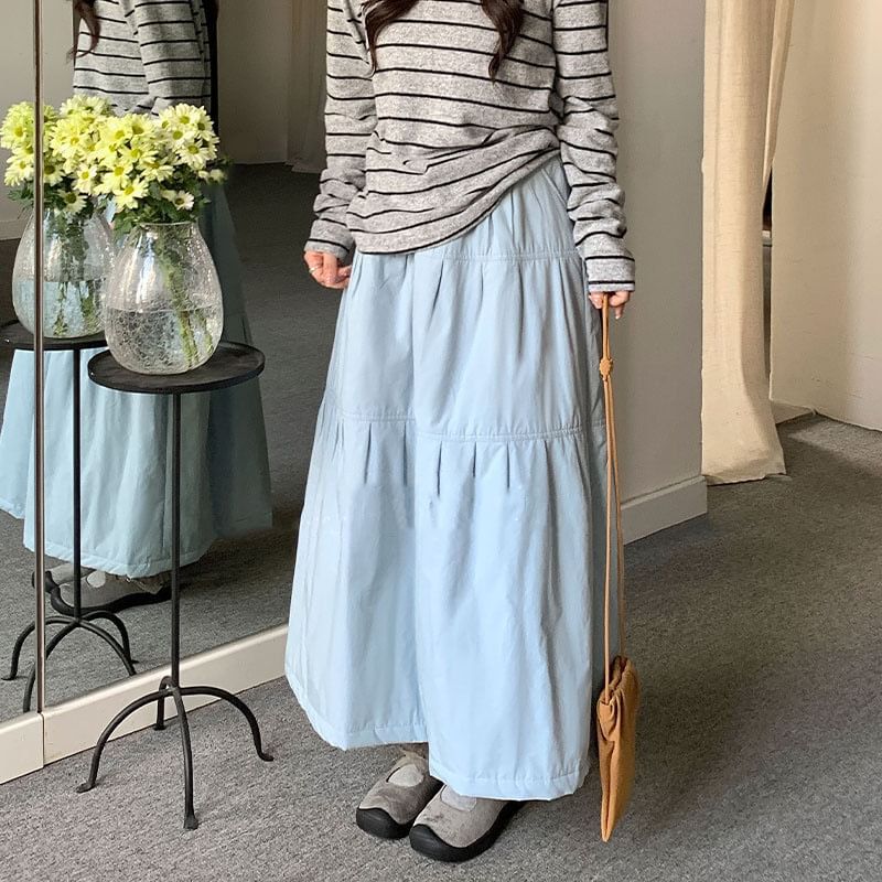 Plain Midi A-Line Skirt High Waist