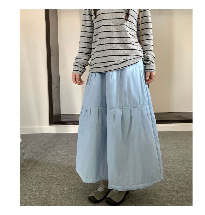 Plain Midi A-Line Skirt High Waist