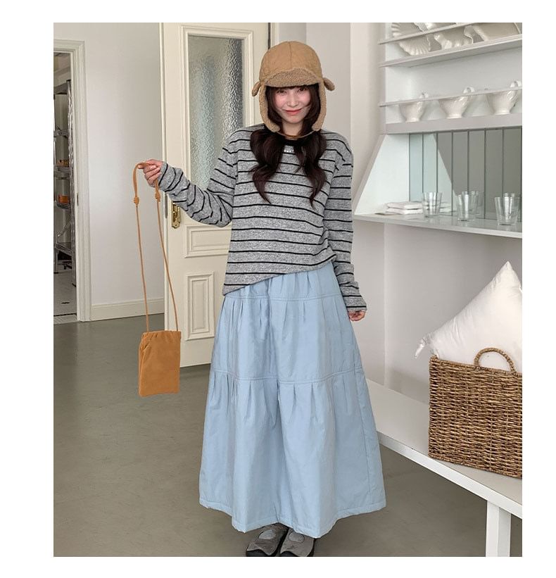 Plain Midi A-Line Skirt High Waist