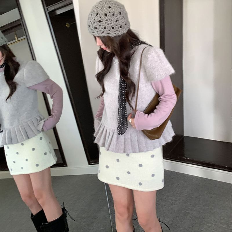 Dotted Mini Pencil Skirt for Mid Rise