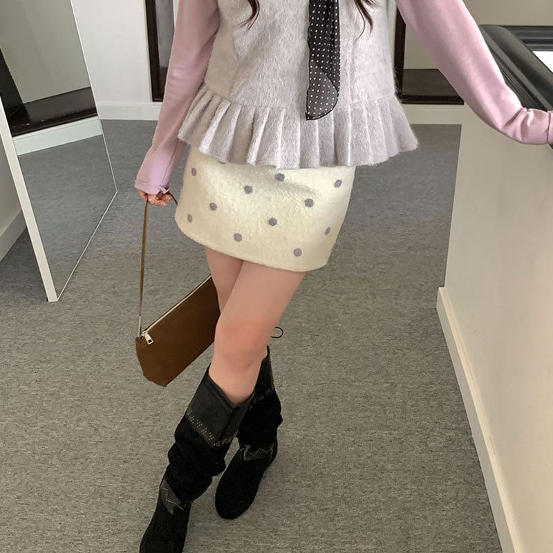 Dotted Mini Pencil Skirt for Mid Rise
