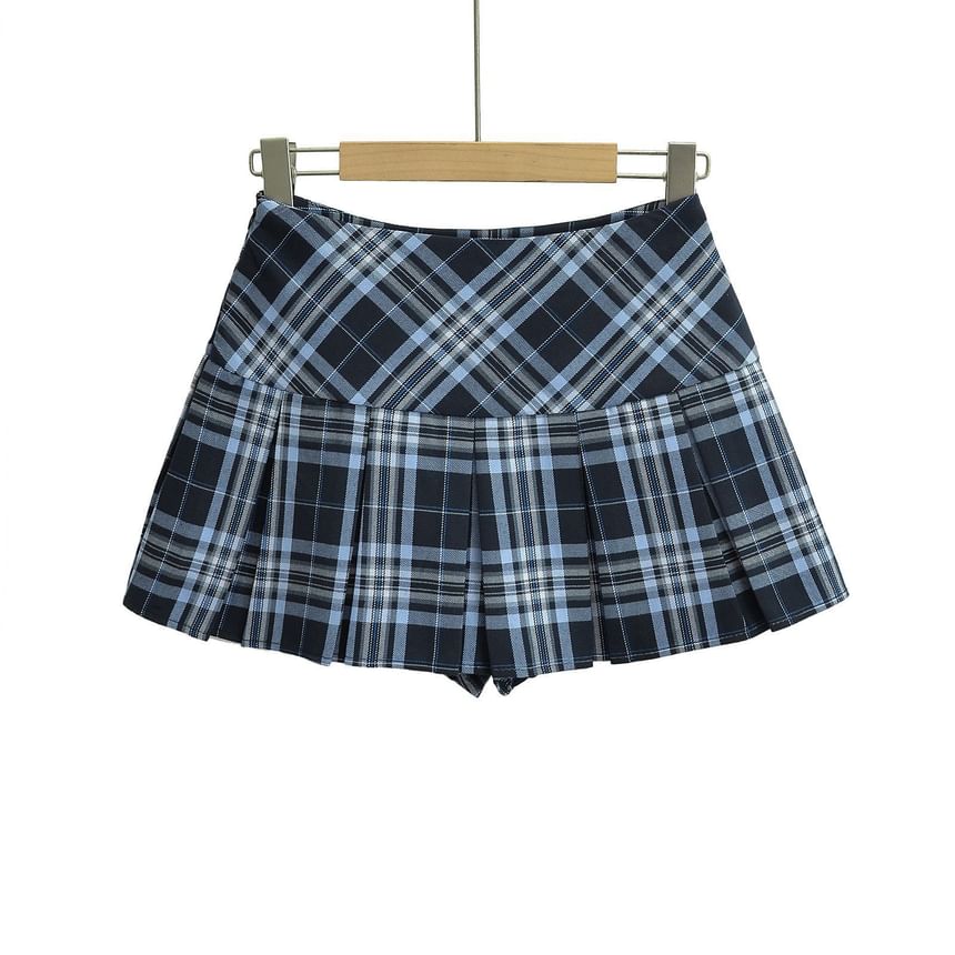 Plaid Mini Pleated Skirt for Mid Rise