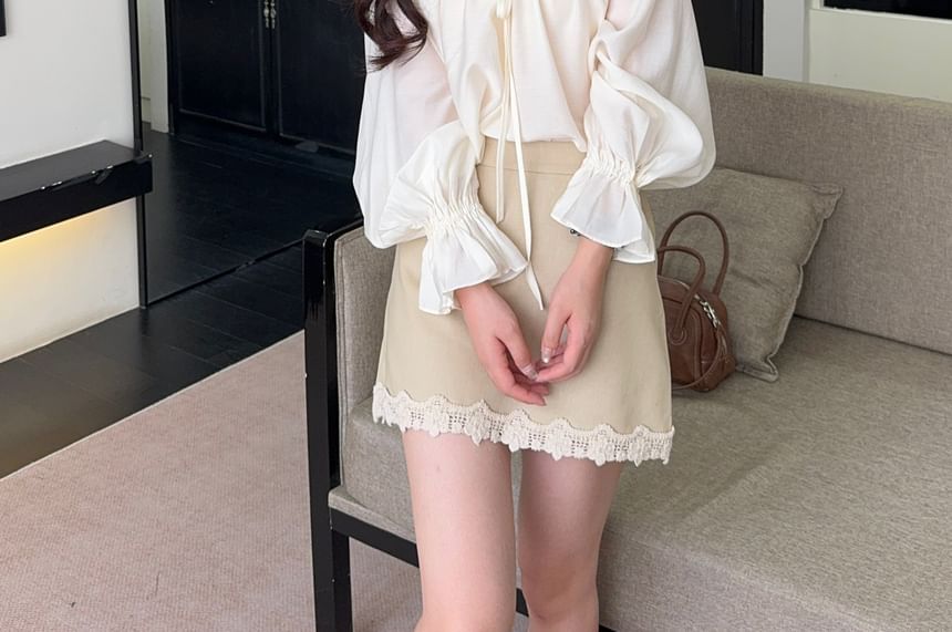 Long Sleeve Lace Trim Vest and Mini Skirt Ensemble