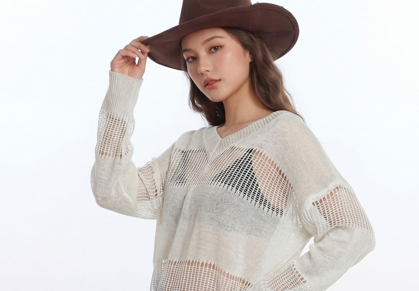V-Neck Crochet Loose Fit Top