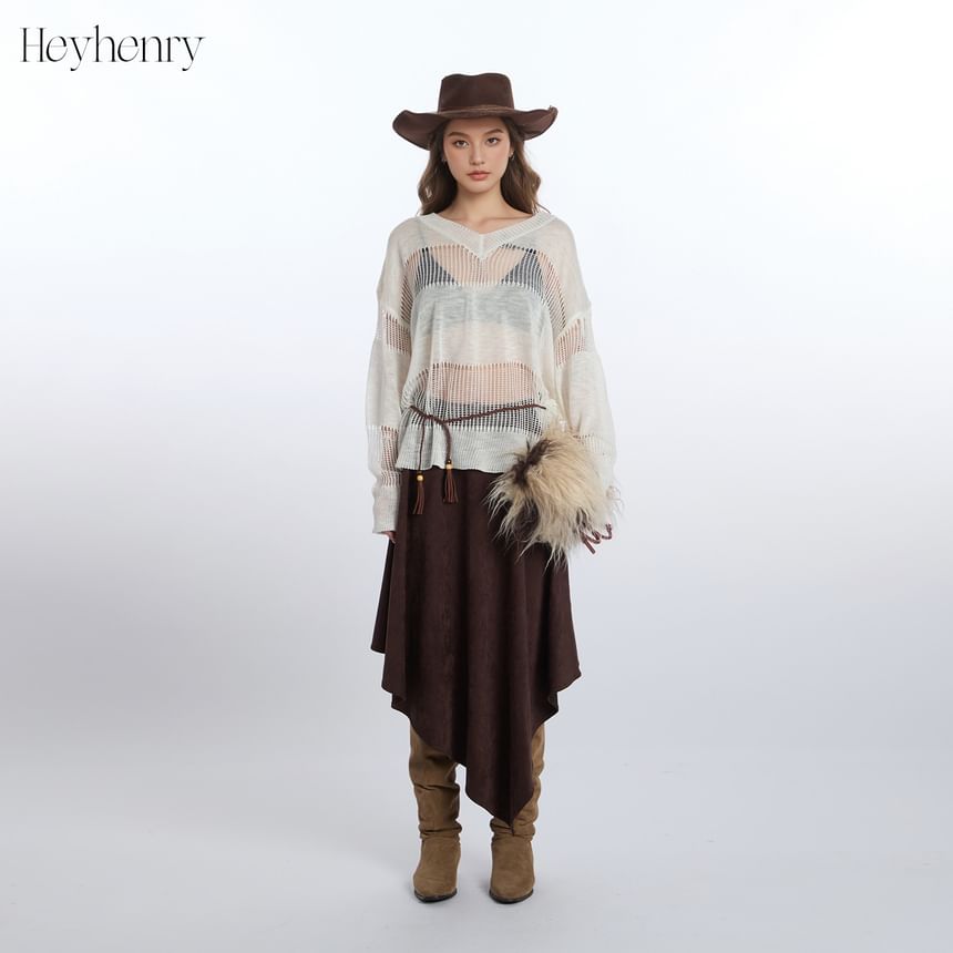 V-Neck Crochet Loose Fit Top
