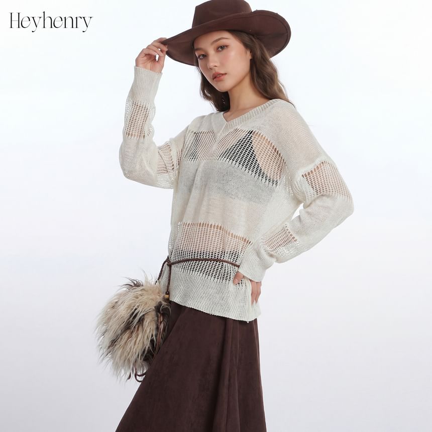 V-Neck Crochet Loose Fit Top
