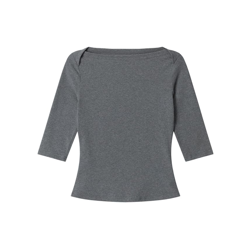 Boat Neck Slim Tee with Elbow Sleeves