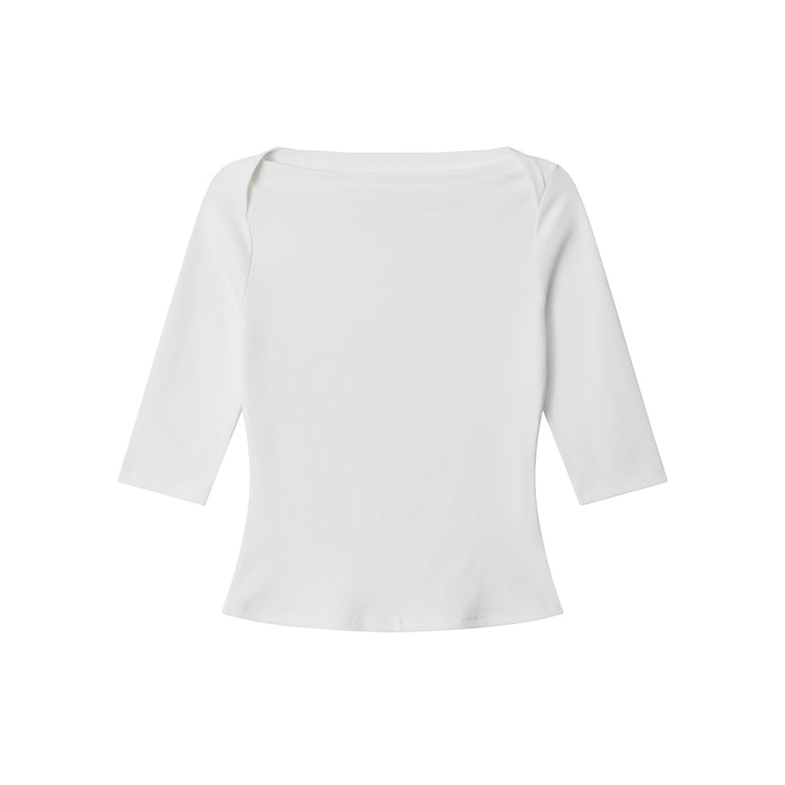 Boat Neck Slim Tee with Elbow Sleeves