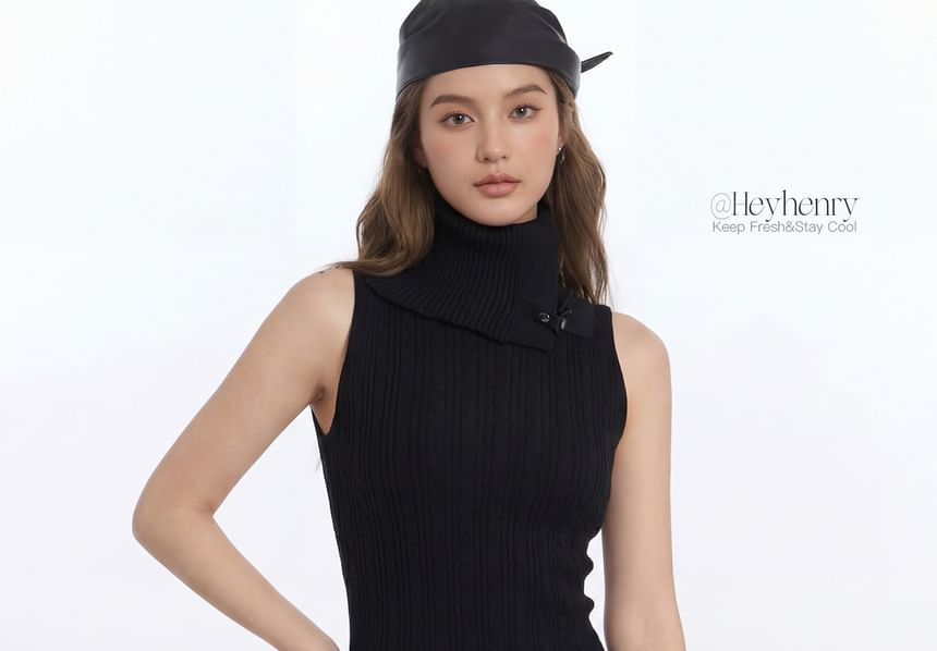 Ribbed Knit Turtleneck Tank