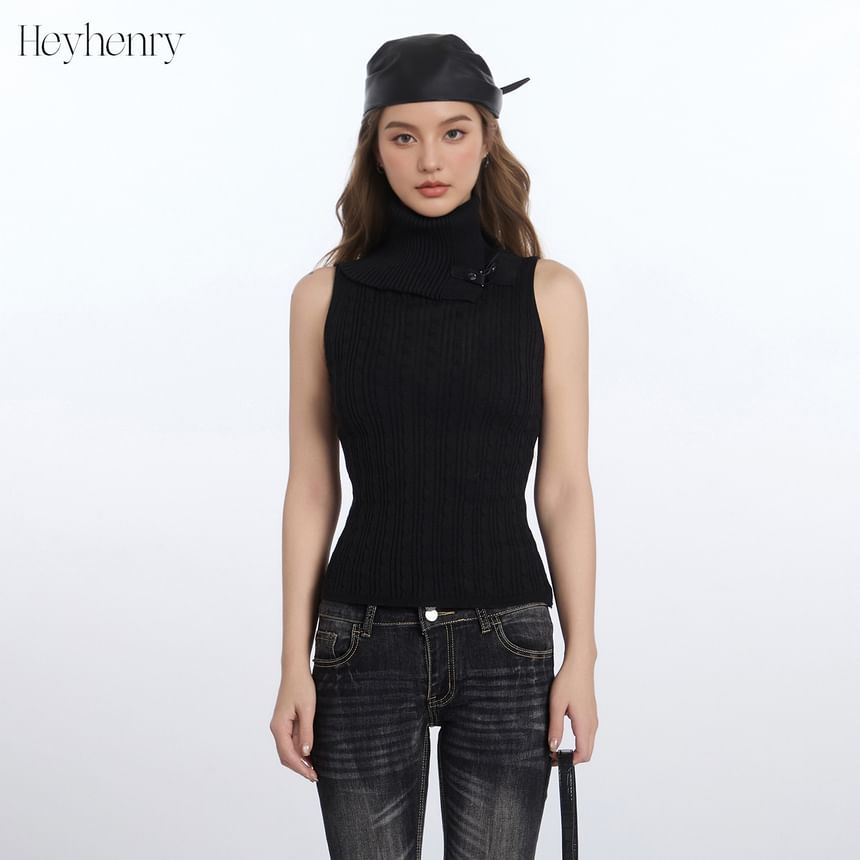 Ribbed Knit Turtleneck Tank