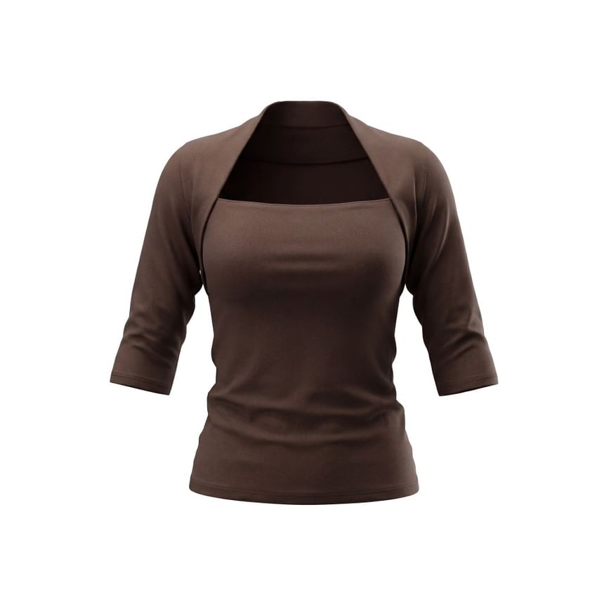Square Neck Slim Tee with Elbow Sleeves