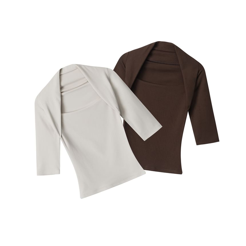 Square Neck Slim Tee with Elbow Sleeves
