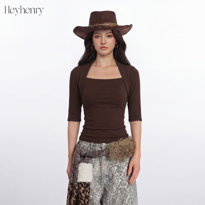 Square Neck Slim Tee with Elbow Sleeves