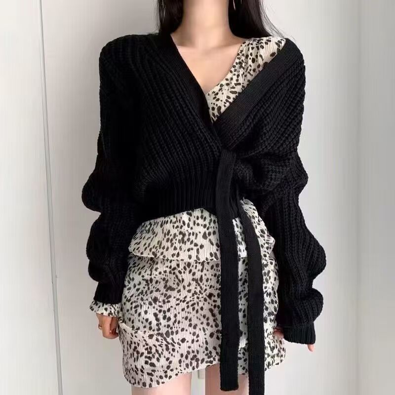 V-Neck Tie-Up Wrap Sweater