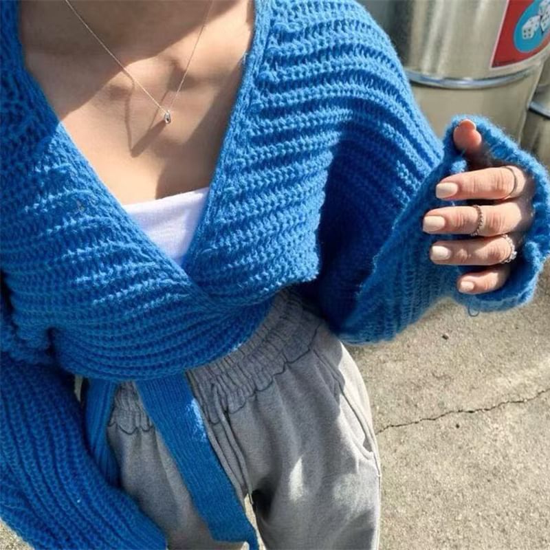 V-Neck Tie-Up Wrap Sweater