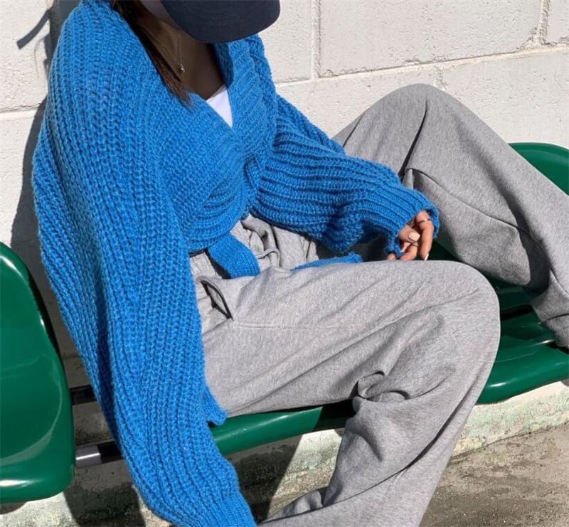 V-Neck Tie-Up Wrap Sweater