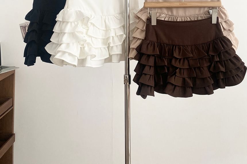 Tiered Ruffle Mini A-Line Skirt High Waist