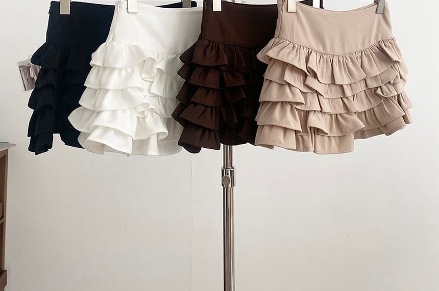 Tiered Ruffle Mini A-Line Skirt High Waist